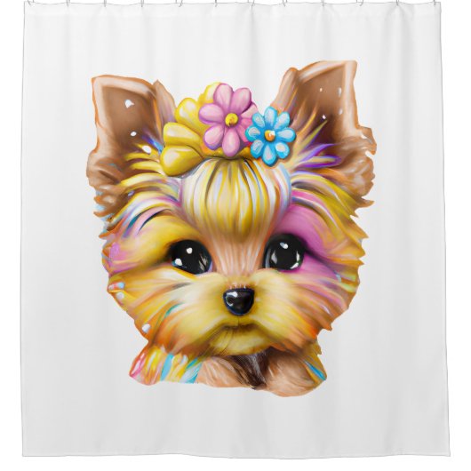 かわいい可愛らしいベビーヨークシャーテリア シャワーカーテン (正面)