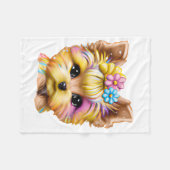 かわいい可愛らしいベビーヨークシャーテリア フリースブランケット (正面(横))