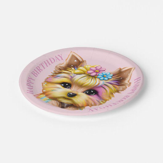 かわいい可愛らしいベビーヨークシャーテリア ペーパープレート (アングル)
