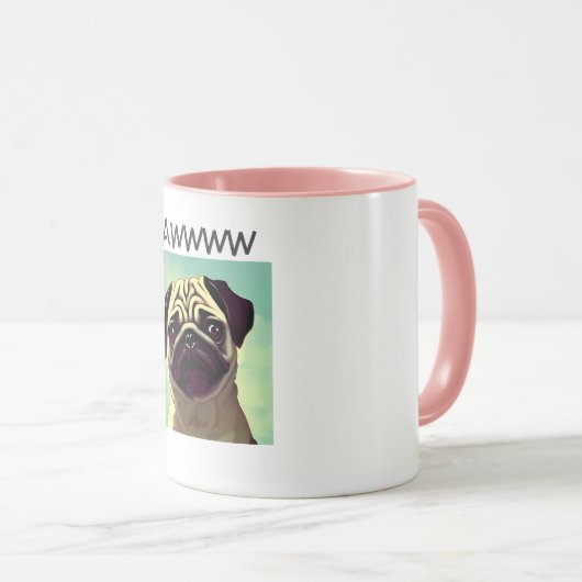 かわいい可愛らしい子犬の可愛い茶色の目パグ マグカップ (正面右)