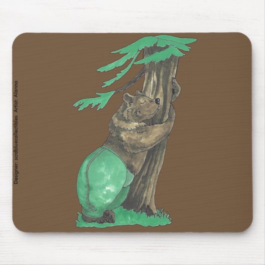 かわいい可愛らしい木の抱きクマとレギンス マウスパッド (正面)