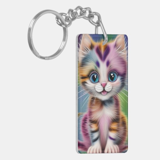 かわいい可愛らしい笑顔の子ストライプの猫 キーホルダー (正面左)