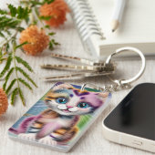 かわいい可愛らしい笑顔の子ストライプの猫 キーホルダー (正面右)