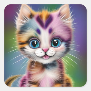 かわいい可愛らしい笑顔の子ストライプの猫 スクエアシール