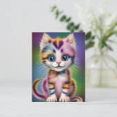 かわいい可愛らしい笑顔の子ストライプの猫 ポストカード (スタンド正面)