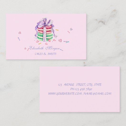かわいい可愛エレガントらしいマカロン、スイーツベーカリー 名刺 (正面/裏面)