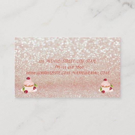 かわいい可愛ストライプのらしい、キラキラした、カップケーキ 名刺 (裏面)