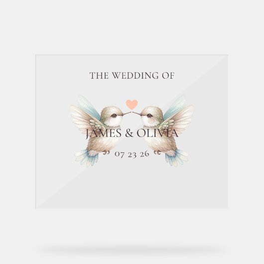 かわいい可愛結婚らしいハチドリ アクリルサイン (正面)