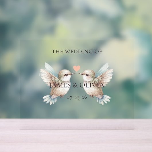 かわいい可愛結婚らしいハチドリ アクリルサイン (ニュートラル)