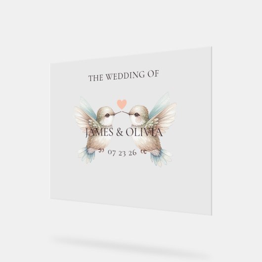 かわいい可愛結婚らしいハチドリ アクリルサイン (傾斜)