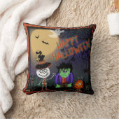 かわいい可笑しいハロウィーンスケルトンモンスターキッズ クッション (ブランケット)