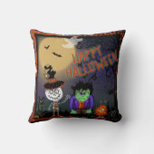 かわいい可笑しいハロウィーンスケルトンモンスターキッズ クッション (裏面)