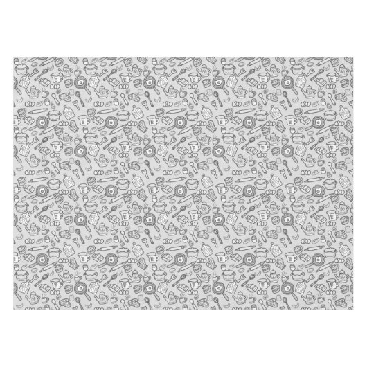 かわいい台所用品白黒 テーブルクロス (正面(横))