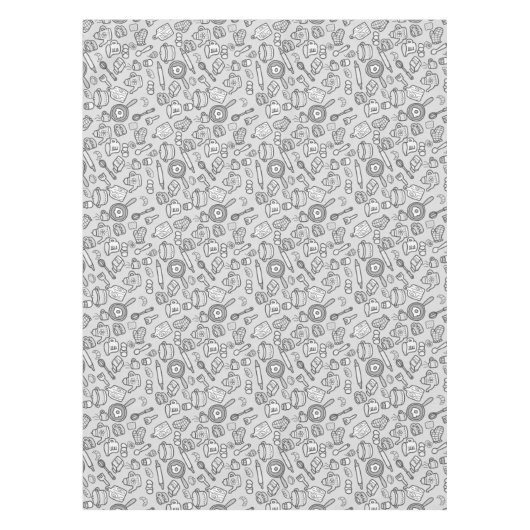 かわいい台所用品白黒 テーブルクロス (正面)