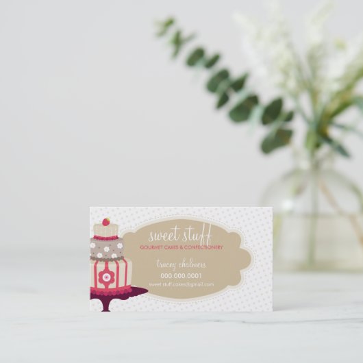 かわいい名刺スイートケーキベーカリー赤金ゴールド 名刺 (スタンド正面)