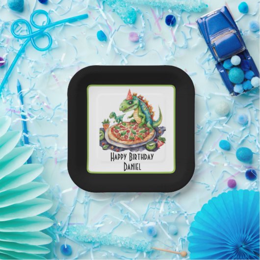 かわいい名前のピザ恐竜パーティー ペーパープレート (パーティー)