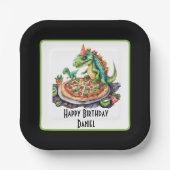 かわいい名前のピザ恐竜パーティー ペーパープレート (正面)