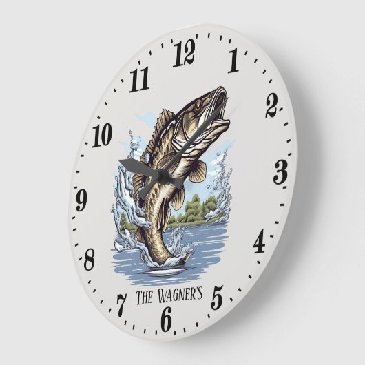 かわいい名前の魚釣りキャビン魚 ラージ壁時計 (傾斜)