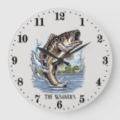 かわいい名前の魚釣りキャビン魚 ラージ壁時計 (正面)