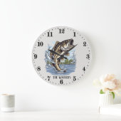 かわいい名前の魚釣りキャビン魚 ラージ壁時計 (ホーム)