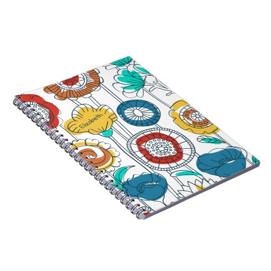 かわいい名前をカスタムするおもしろい抽象芸術フローラカラフルアート ノートブック (右側)