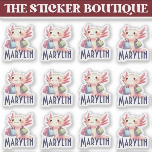 かわいい名前をカスタムするかわいいアクソロトルショッピングパック シール (正面)