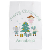 かわいい名前をカスタムするくるみ割りクリスマス ミディアムペーパーバッグ (裏面)
