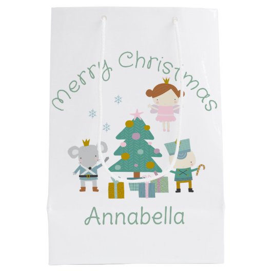 かわいい名前をカスタムするくるみ割りクリスマス ミディアムペーパーバッグ (裏面)