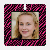 かわいい名前をカスタムするとフォトピンクのゼブラクリスマス メタルオーナメント (正面)