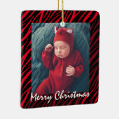 かわいい名前をカスタムするとフォトレッドゼブラクリスマス セラミックオーナメント (右)