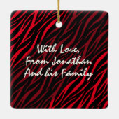 かわいい名前をカスタムするとフォトレッドゼブラクリスマス セラミックオーナメント (裏面)