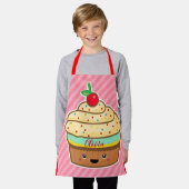 かわいい名前をカスタムするキッズレトロオールオーバープリントエプロン エプロン (着用した状態)