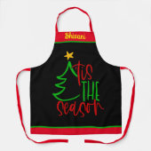 かわいい名前をカスタムするクリスマスツリーエプロン、ギフト エプロン (正面)