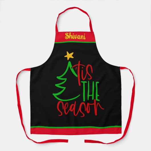 かわいい名前をカスタムするクリスマスツリーエプロン、ギフト エプロン (正面)