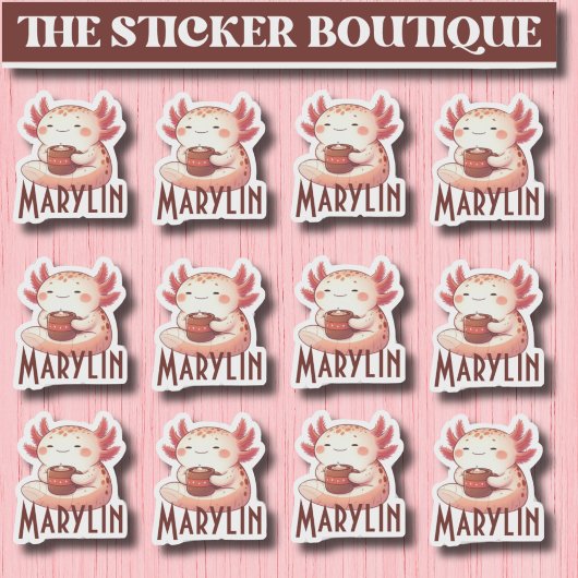 かわいい名前をカスタムするコージーアクソロトルコーヒーステッカーパック シール