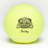 かわいい名前をカスタムするパグドッグトイ テニスボール (正面)