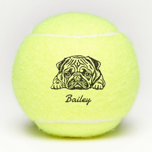 かわいい名前をカスタムするパグドッグトイ テニスボール (正面)
