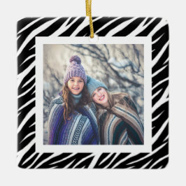 かわいい名前をカスタムするフォト白黒ゼブラクリスマス セラミックオーナメント