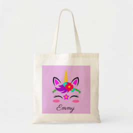 かわいい名前をカスタムする及び色少し赤面のユニコーン トートバッグ