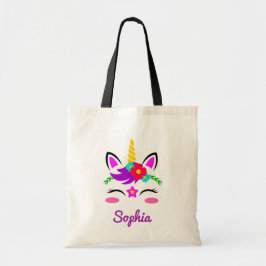かわいい名前をカスタムする及び色少し赤面のユニコーン トートバッグ
