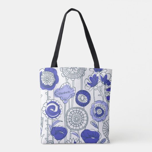 かわいい名前をカスタムする抽象芸術アートフローラブルーパープル トートバッグ (裏面)