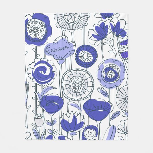 かわいい名前をカスタムする抽象芸術フローラブルーパープルアート フリースブランケット (正面)