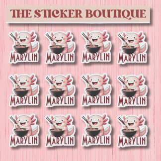 かわいい名前をカスタムする食べアクソロトル麺ステッカー シール