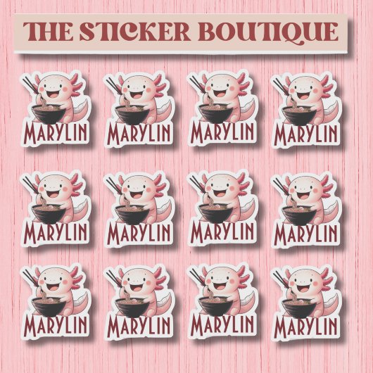 かわいい名前をカスタムする食べアクソロトル麺ステッカー シール