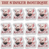 かわいい名前をカスタムする食べアクソロトル麺ステッカー シール (正面)