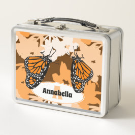 かわいい名前イニシャルオレンジ（昆虫）オオカバマダラ、モナークバタフライ メタルランチボックス