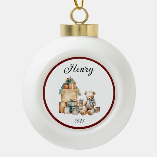 かわいい名前クリスマステディ セラミックボールオーナメント (正面)