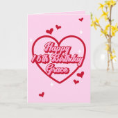 かわいい名前ピンクレトロガーリーハート16誕生日 カード (黄色い花)