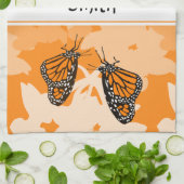 かわいい名前付きオレンジ色のモナーク蝶 キッチンタオル (折り畳み)