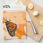 かわいい名前付きオレンジ色のモナーク蝶 キッチンタオル (四つ折り)
